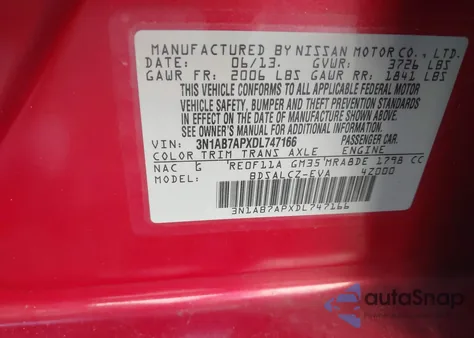 2013 Nissan Sentra S из США, поврежденный, VIN 3N1AB7APXDL747166